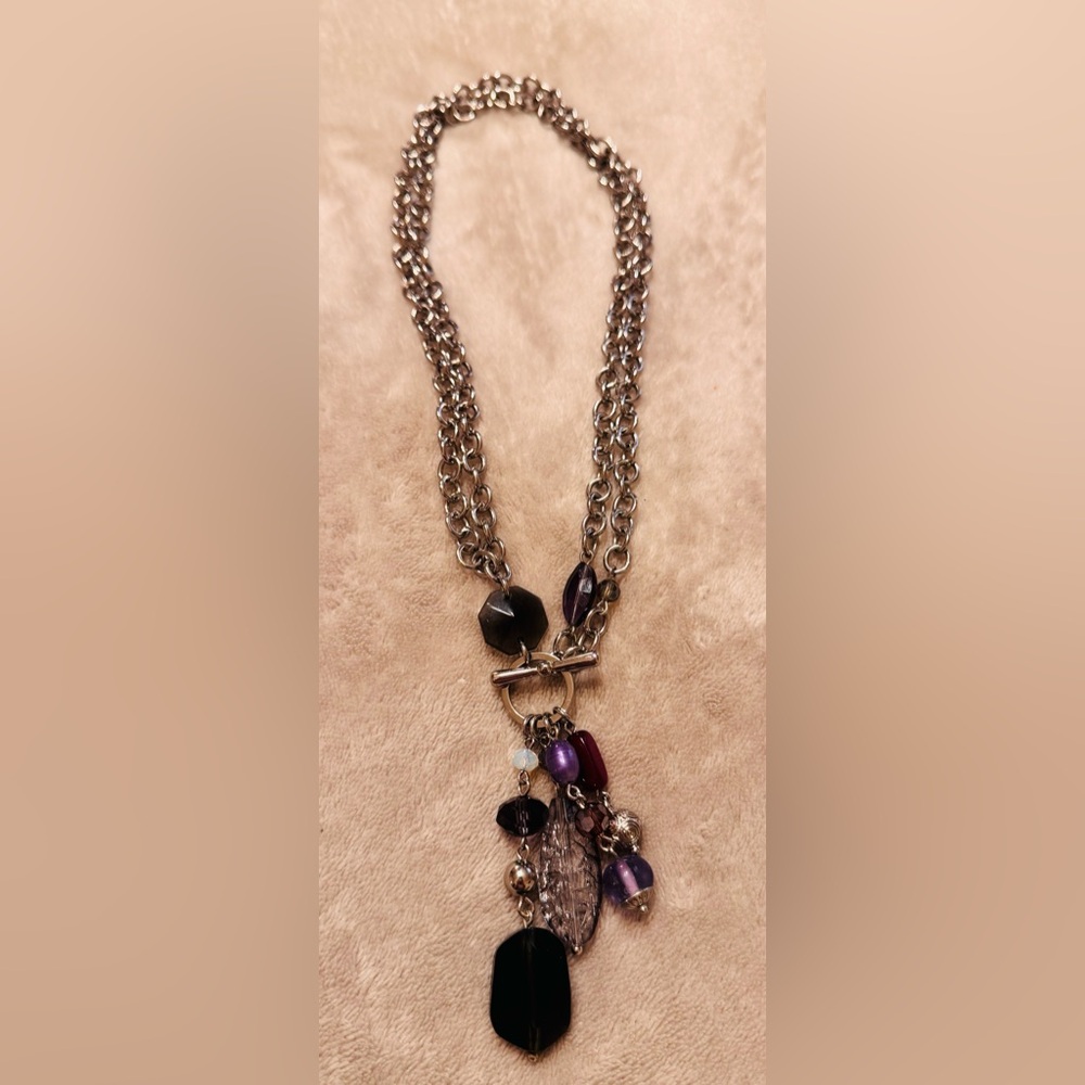 Lia Sophia Violet Hour glass cat’s eye with glass & resin beads necklace